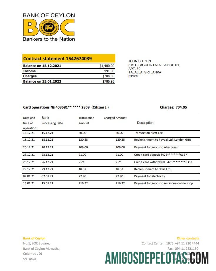 Sri Lanka Bank Of Ceylon Excel Pdf amostra